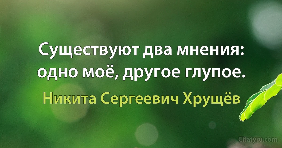 Существуют два мнения: одно моё, другое глупое. (Никита Сергеевич Хрущёв)