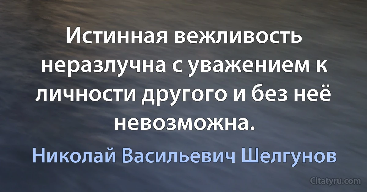 Истинная вежливость неразлучна с уважением к личности другого и без неё невозможна. (Николай Васильевич Шелгунов)