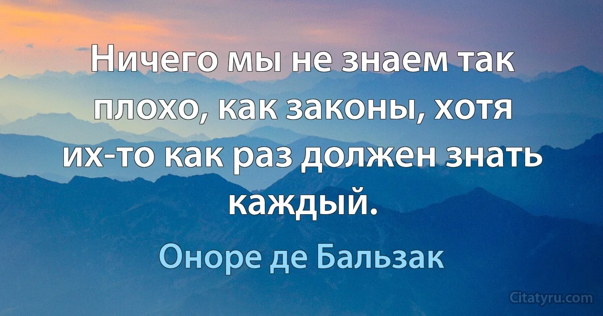 Ничего мы не знаем так плохо, как законы, хотя их-то как раз должен знать каждый. (Оноре де Бальзак)