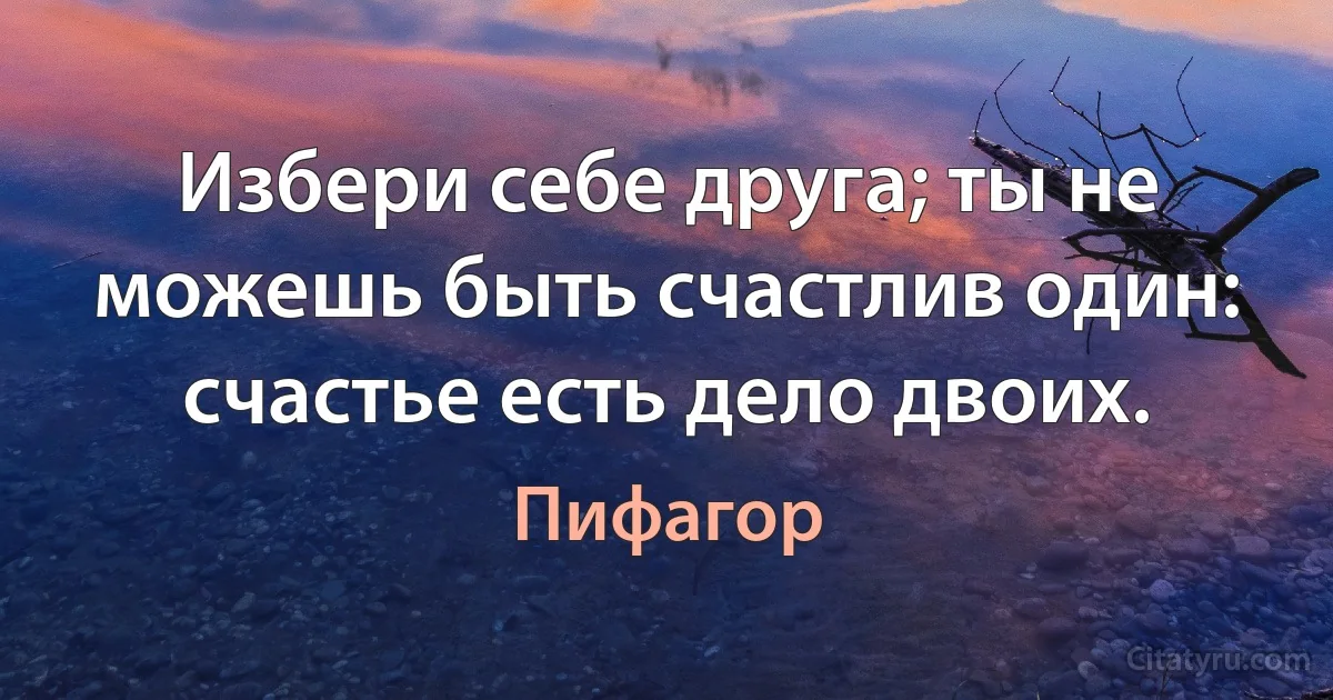 Избери себе друга; ты не можешь быть счастлив один: счастье есть дело двоих. (Пифагор)