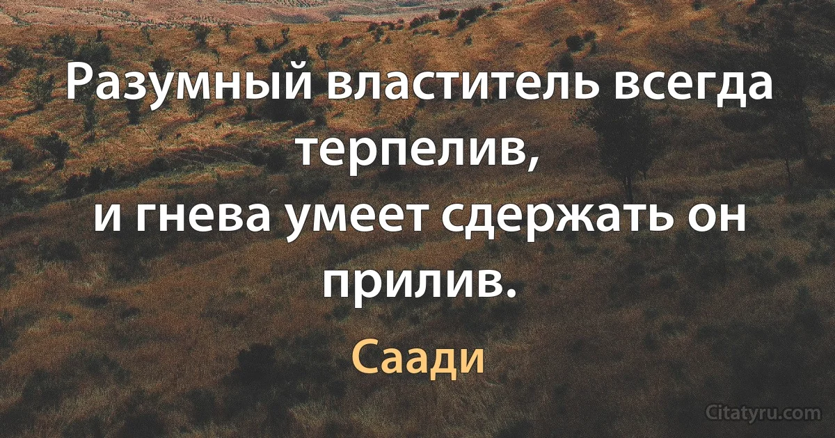 Разумный властитель всегда терпелив,
и гнева умеет сдержать он прилив. (Саади)