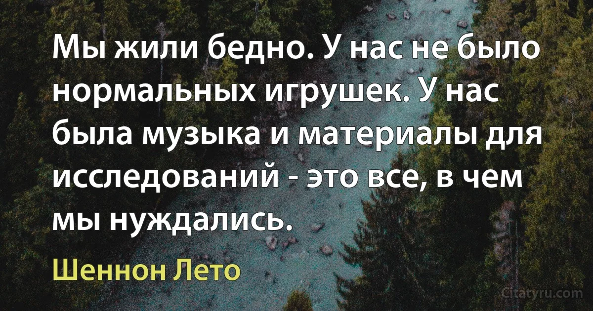 Мы жили бедно. У нас не было нормальных игрушек. У нас была музыка и материалы для исследований - это все, в чем мы нуждались. (Шеннон Лето)