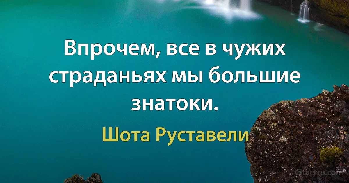 Впрочем, все в чужих страданьях мы большие знатоки. (Шота Руставели)