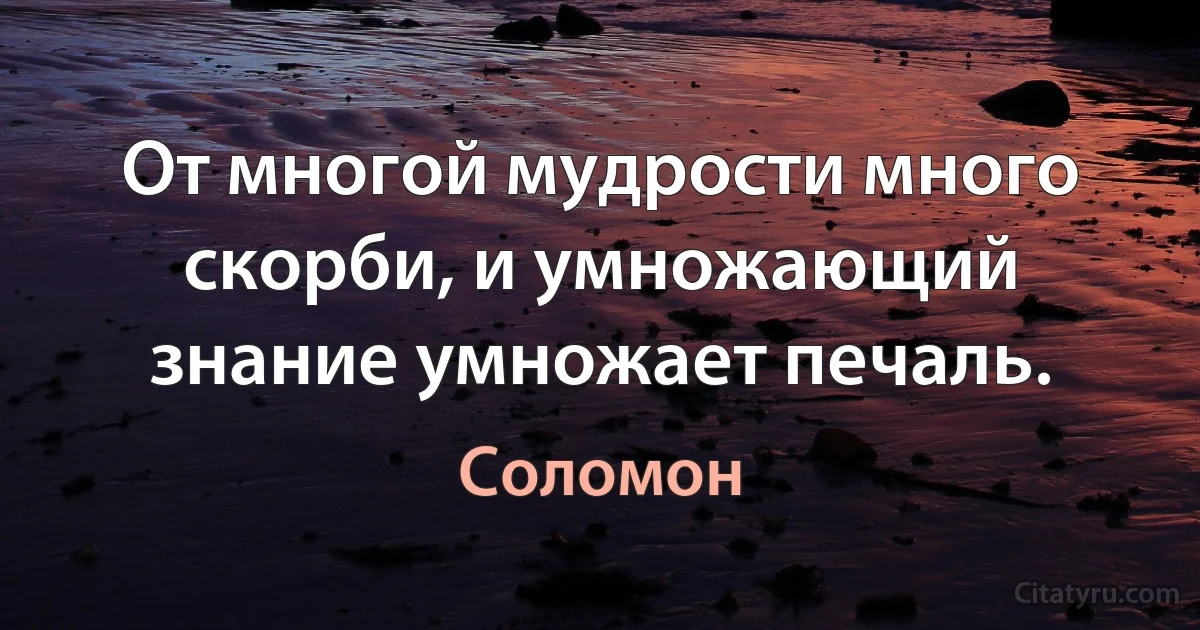 От многой мудрости много скорби, и умножающий знание умножает печаль. (Соломон)