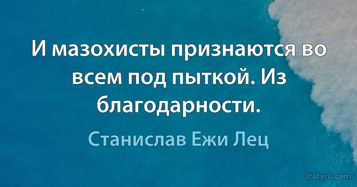 И мазохисты признаются во всем под пыткой. Из благодарности. (Станислав Ежи Лец)