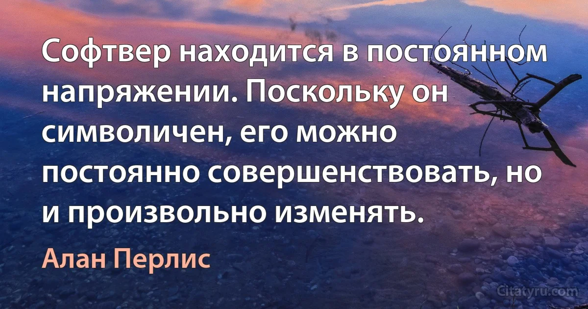 Софтвер находится в постоянном напряжении. Поскольку он символичен, его можно постоянно совершенствовать, но и произвольно изменять. (Алан Перлис)