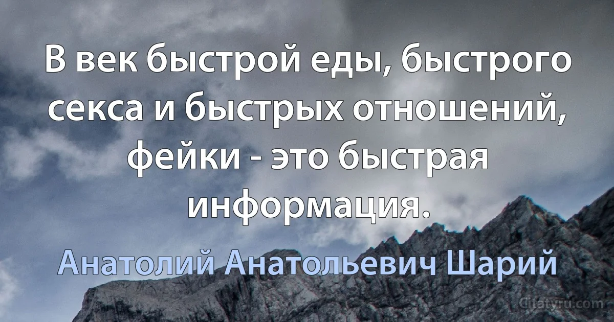 В век быстрой еды, быстрого секса и быстрых отношений, фейки - это быстрая информация. (Анатолий Анатольевич Шарий)