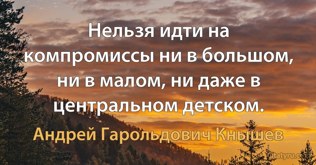 Нельзя идти на компромиссы ни в большом, ни в малом, ни даже в центральном детском. (Андрей Гарольдович Кнышев)