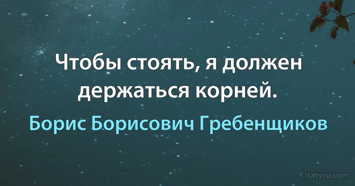 Чтобы стоять, я должен держаться корней. (Борис Борисович Гребенщиков)