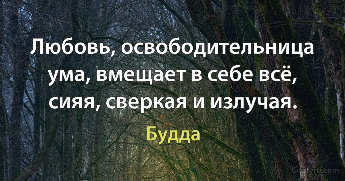 Любовь, освободительница ума, вмещает в себе всё, сияя, сверкая и излучая. (Будда)