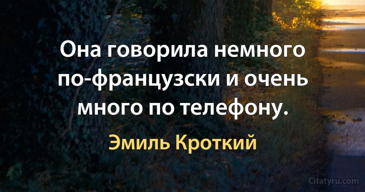 Она говорила немного по-французски и очень много по телефону. (Эмиль Кроткий)