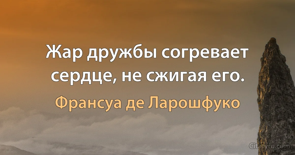 Жар дружбы согревает сердце, не сжигая его. (Франсуа де Ларошфуко)