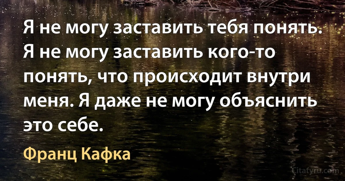 Я не могу заставить тебя понять. Я не могу заставить кого-то понять, что происходит внутри меня. Я даже не могу объяснить это себе. (Франц Кафка)