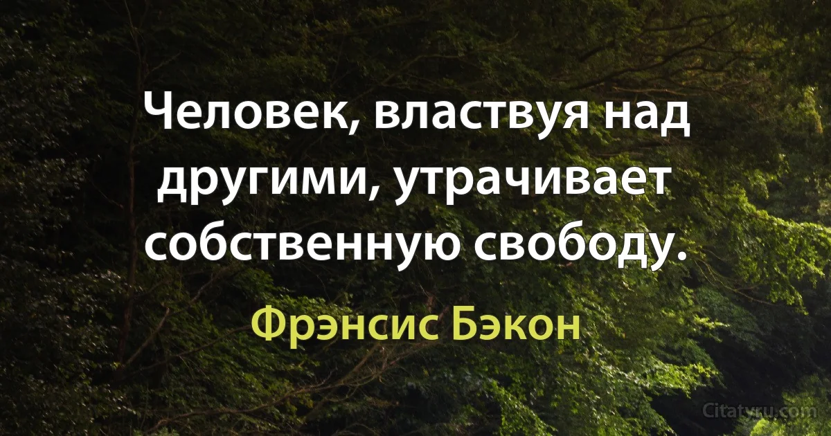 Человек, властвуя над другими, утрачивает собственную свободу. (Фрэнсис Бэкон)