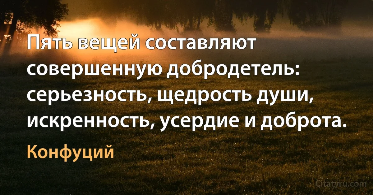 Пять вещей составляют совершенную добродетель: серьезность, щедрость души, искренность, усердие и доброта. (Конфуций)