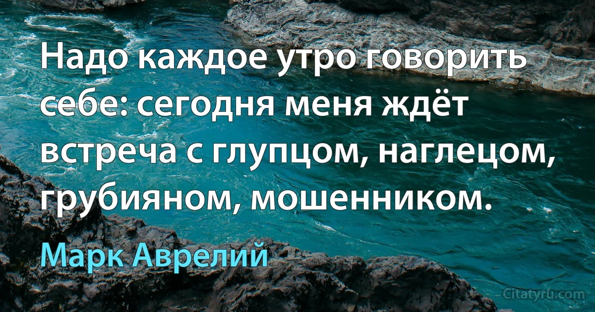 Надо каждое утро говорить себе: сегодня меня ждёт встреча с глупцом, наглецом, грубияном, мошенником. (Марк Аврелий)