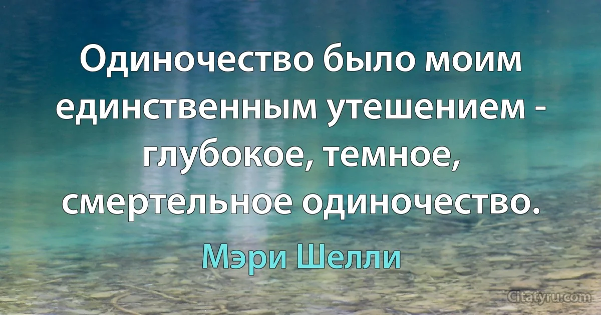 Одиночество было моим единственным утешением - глубокое, темное, смертельное одиночество. (Мэри Шелли)