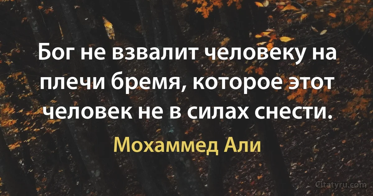 Бог не взвалит человеку на плечи бремя, которое этот человек не в силах снести. (Мохаммед Али)