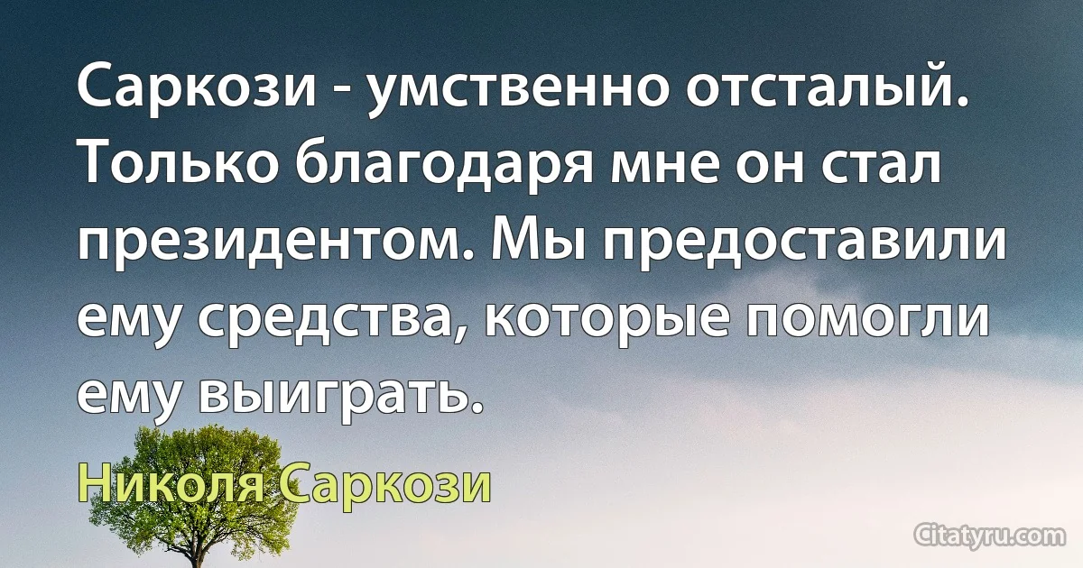 Саркози - умственно отсталый. Только благодаря мне он стал президентом. Мы предоставили ему средства, которые помогли ему выиграть. (Николя Саркози)