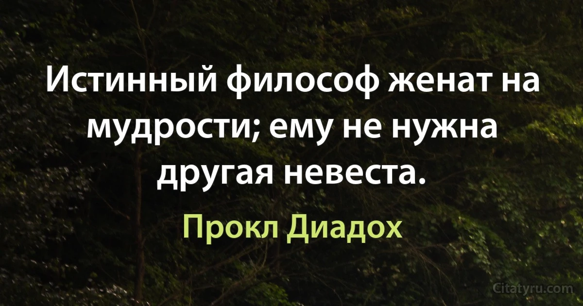 Истинный философ женат на мудрости; ему не нужна другая невеста. (Прокл Диадох)