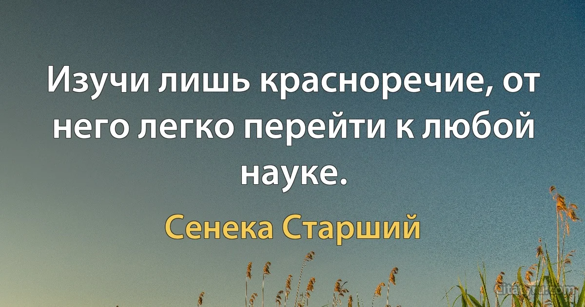 Изучи лишь красноречие, от него легко перейти к любой науке. (Сенека Старший)