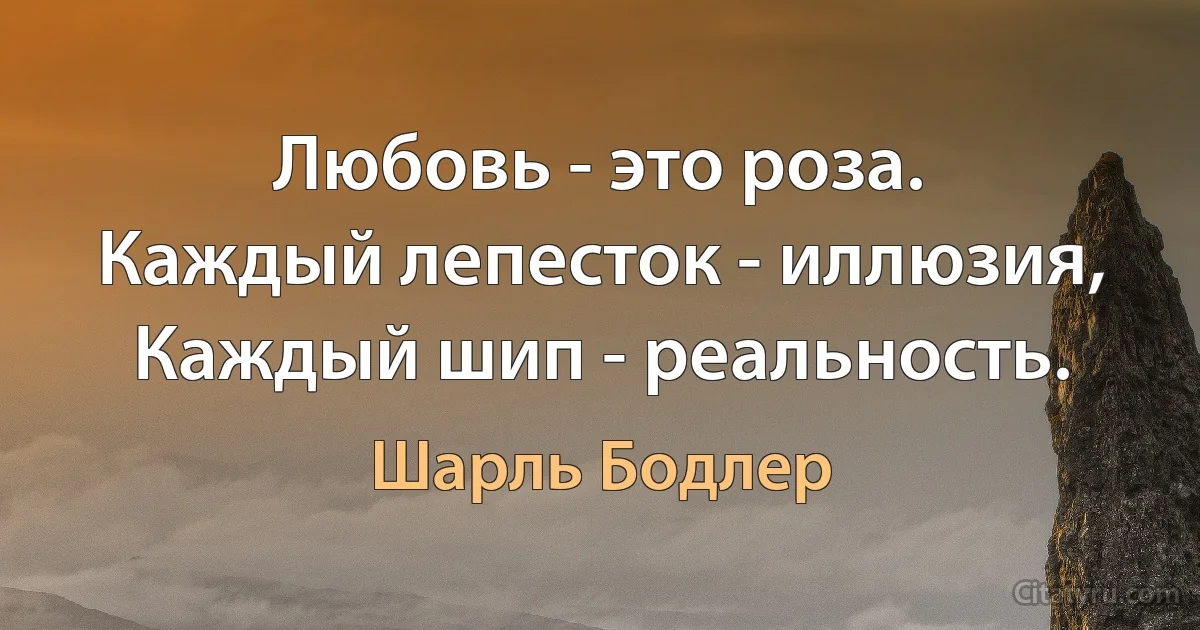 Любовь - это роза.
Каждый лепесток - иллюзия,
Каждый шип - реальность. (Шарль Бодлер)