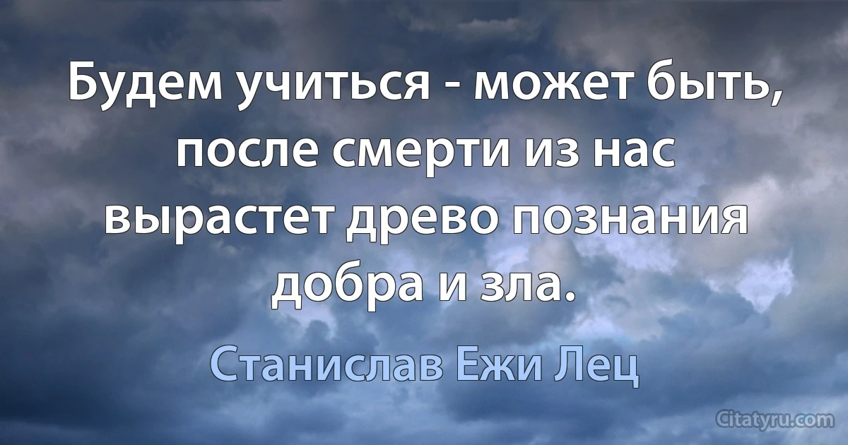 Будем учиться - может быть, после смерти из нас вырастет древо познания добра и зла. (Станислав Ежи Лец)