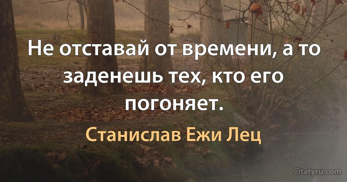 Не отставай от времени, а то заденешь тех, кто его погоняет. (Станислав Ежи Лец)