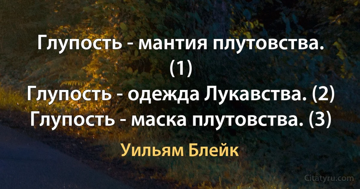 Глупость - мантия плутовства. (1)
Глупость - одежда Лукавства. (2)
Глупость - маска плутовства. (3) (Уильям Блейк)