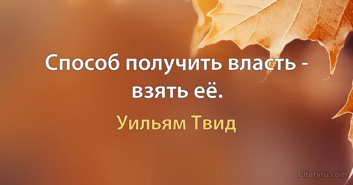 Способ получить власть - взять её. (Уильям Твид)