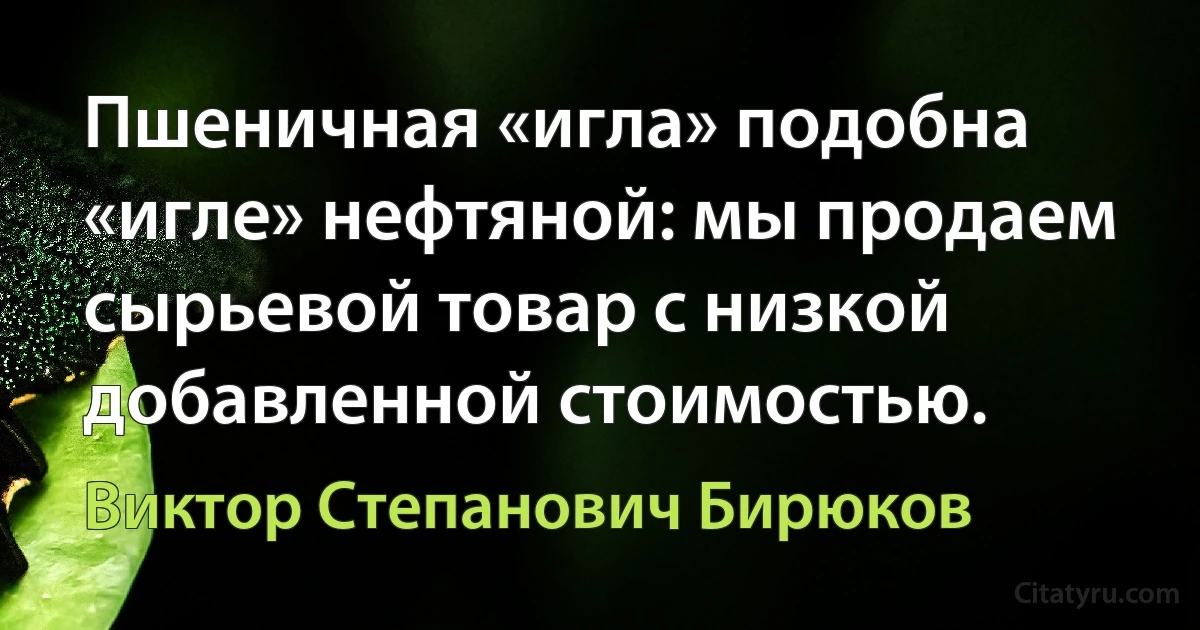 Пшеничная «игла» подобна «игле» нефтяной: мы продаем сырьевой товар с низкой добавленной стоимостью. (Виктор Степанович Бирюков)