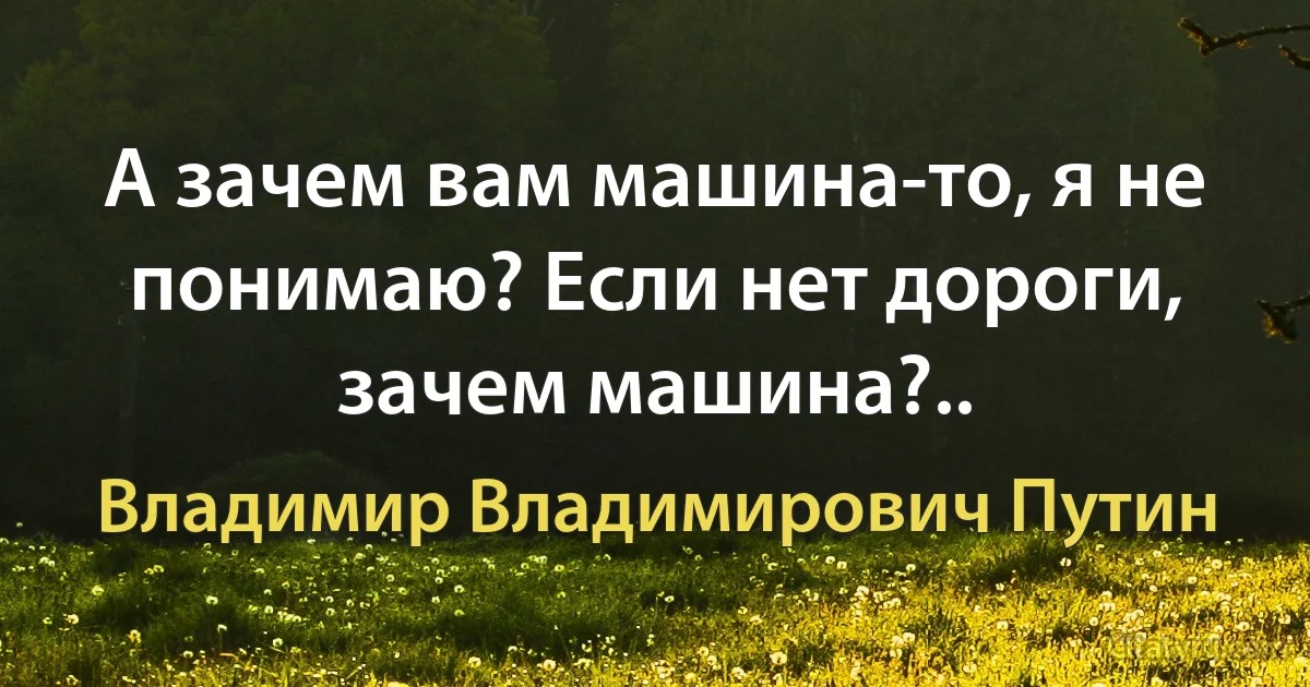 А зачем вам машина-то, я не понимаю? Если нет дороги, зачем машина?.. (Владимир Владимирович Путин)