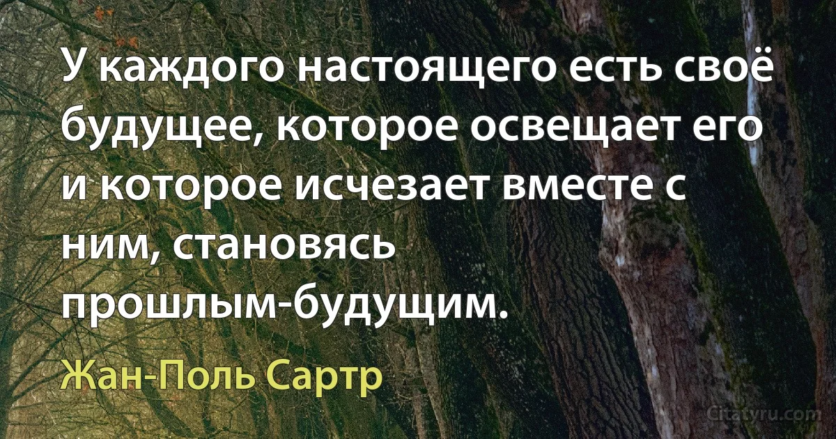 У каждого настоящего есть своё будущее, которое освещает его и которое исчезает вместе с ним, становясь прошлым-будущим. (Жан-Поль Сартр)