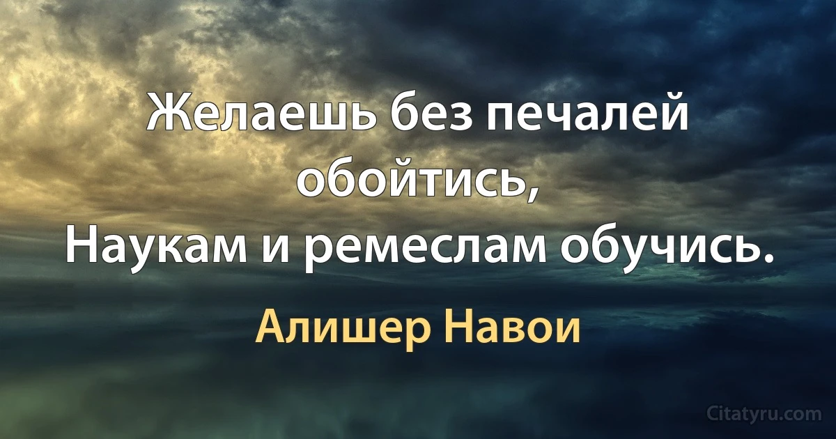 Желаешь без печалей обойтись,
Наукам и ремеслам обучись. (Алишер Навои)