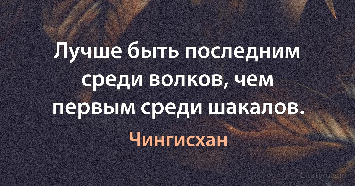 Лучше быть последним среди волков, чем первым среди шакалов. (Чингисхан)