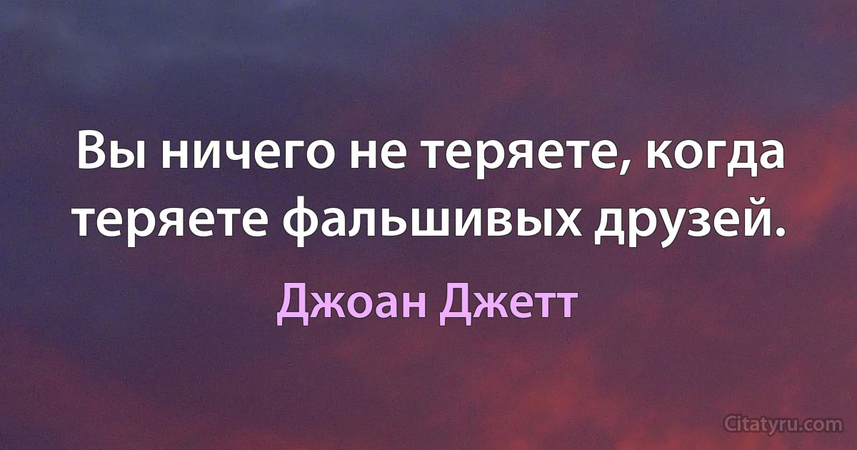 Вы ничего не теряете, когда теряете фальшивых друзей. (Джоан Джетт)