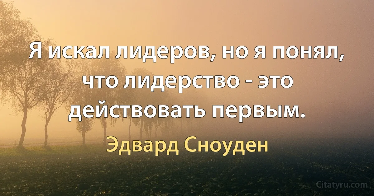 Я искал лидеров, но я понял, что лидерство - это действовать первым. (Эдвард Сноуден)