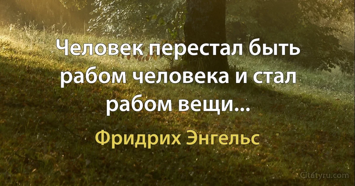 Человек перестал быть рабом человека и стал рабом вещи... (Фридрих Энгельс)