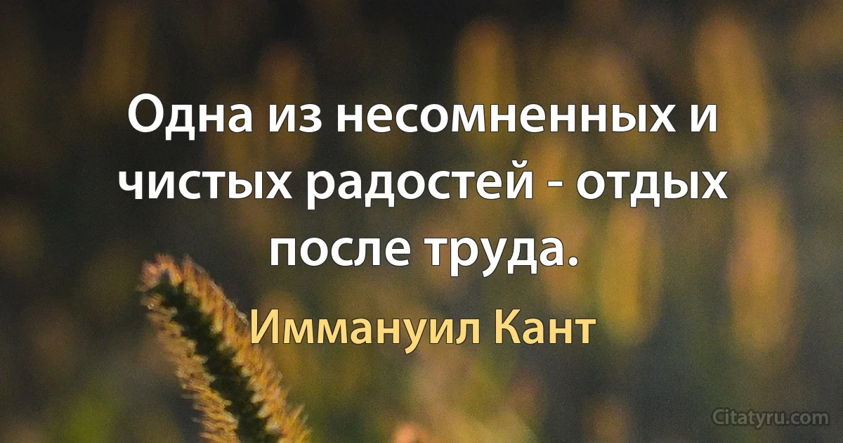 Одна из несомненных и чистых радостей - отдых после труда. (Иммануил Кант)