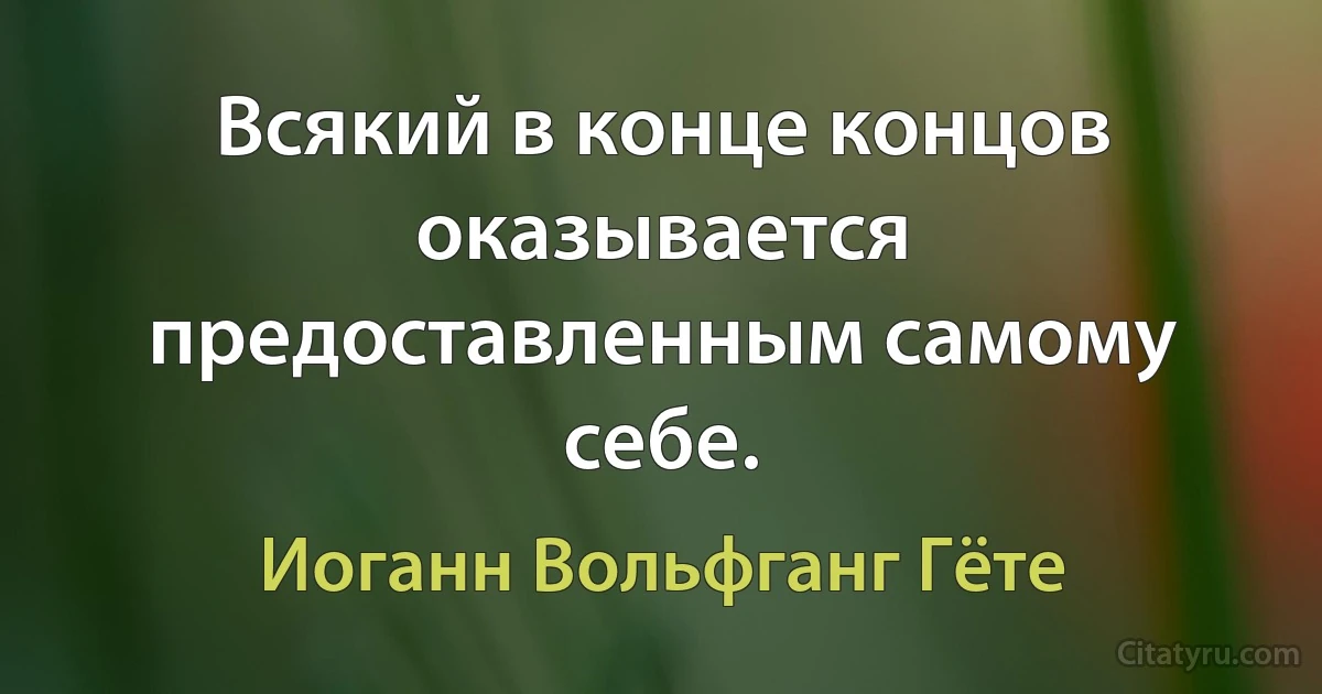 Всякий в конце концов оказывается предоставленным самому себе. (Иоганн Вольфганг Гёте)