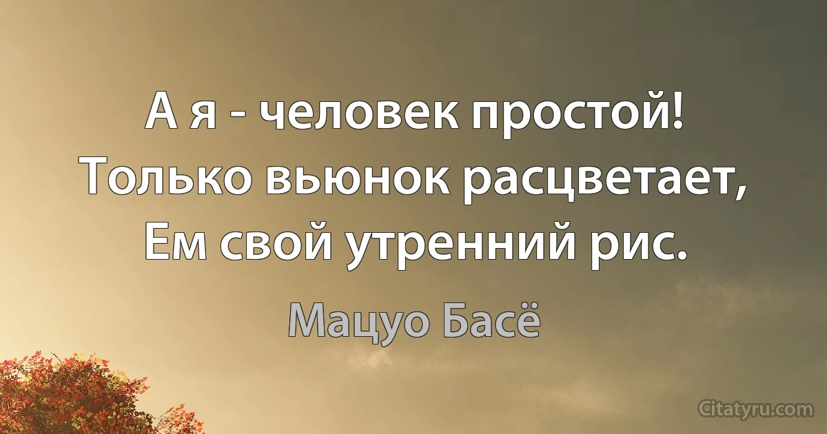 А я - человек простой!
Только вьюнок расцветает,
Ем свой утренний рис. (Мацуо Басё)