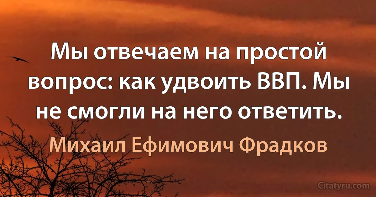 Мы отвечаем на простой вопрос: как удвоить ВВП. Мы не смогли на него ответить. (Михаил Ефимович Фрадков)