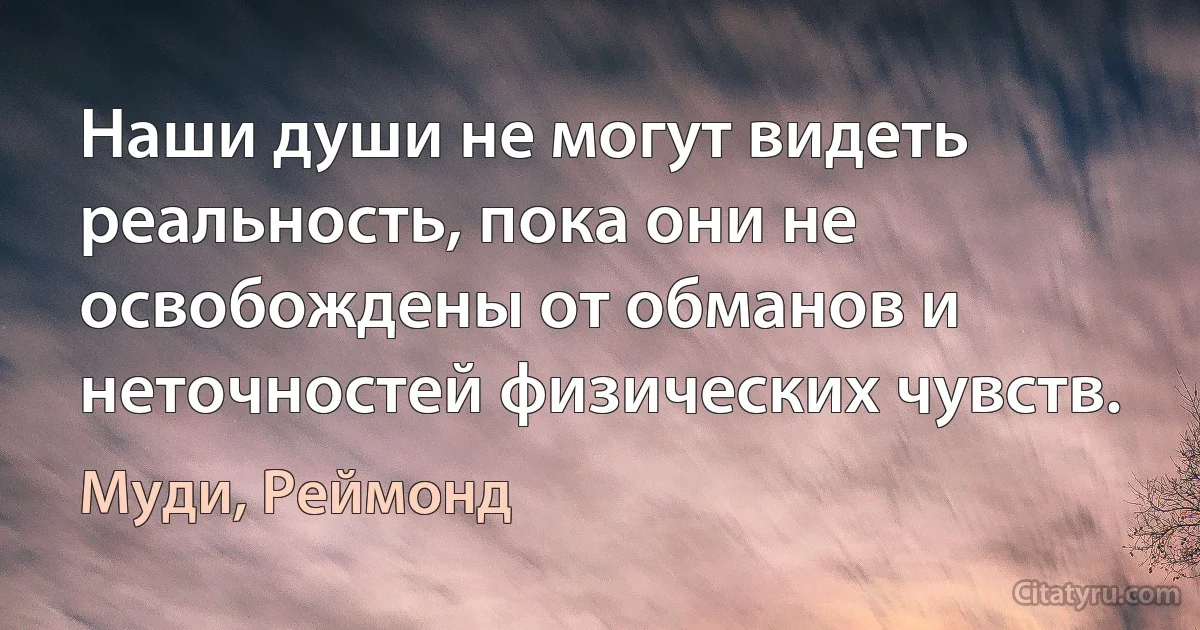 Наши души не могут видеть реальность, пока они не освобождены от обманов и неточностей физических чувств. (Муди, Реймонд)