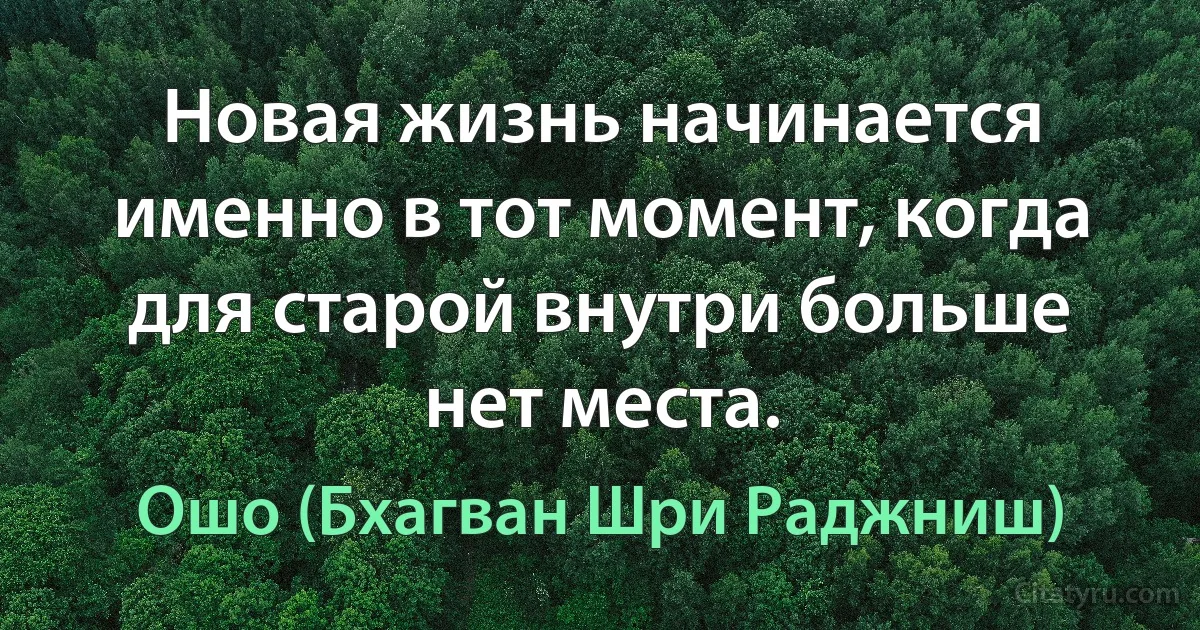 Новая жизнь начинается именно в тот момент, когда для старой внутри больше нет места. (Ошо (Бхагван Шри Раджниш))