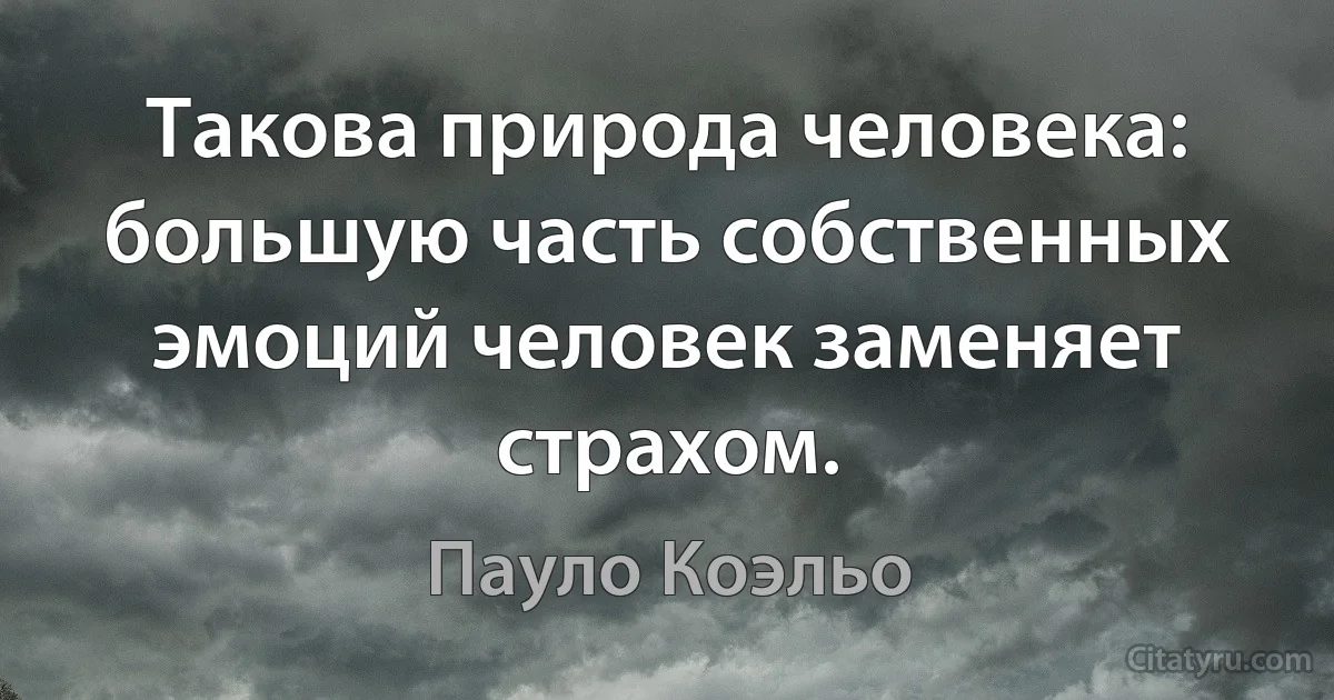 Такова природа человека: большую часть собственных эмоций человек заменяет страхом. (Пауло Коэльо)