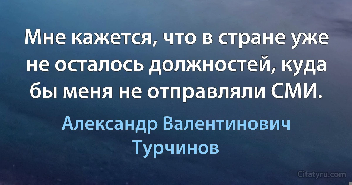 Мне кажется, что в стране уже не осталось должностей, куда бы меня не отправляли СМИ. (Александр Валентинович Турчинов)