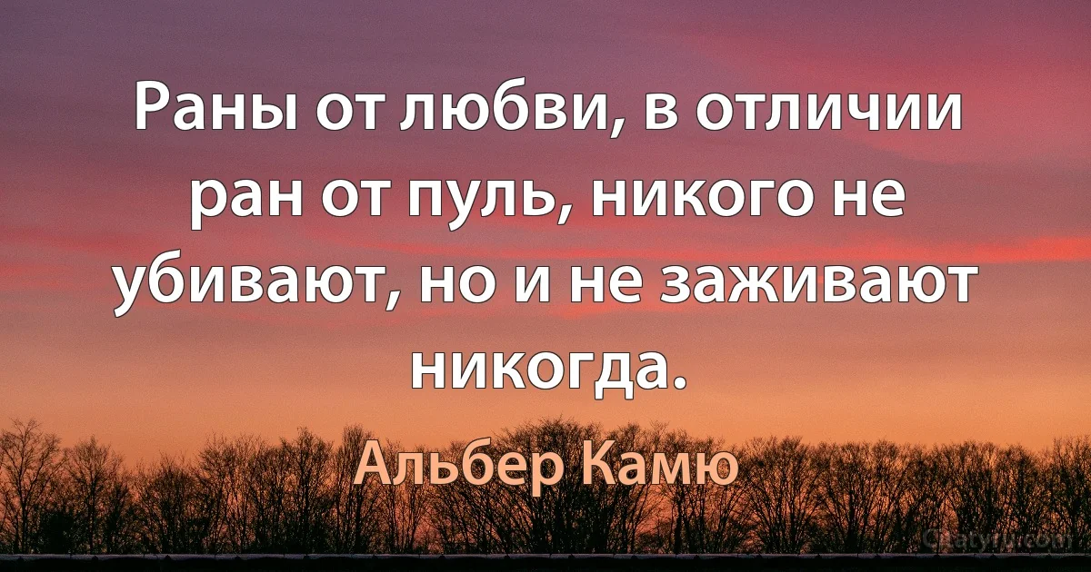 Раны от любви, в отличии ран от пуль, никого не убивают, но и не заживают никогда. (Альбер Камю)