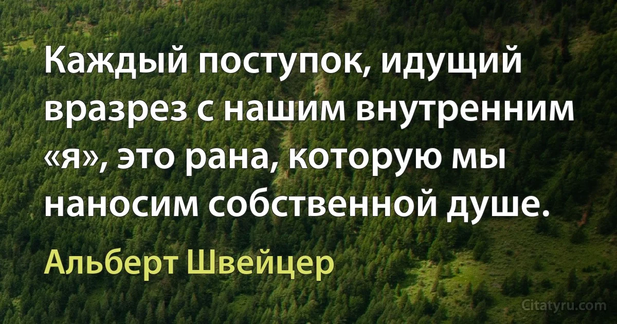 Каждый поступок, идущий вразрез с нашим внутренним «я», это рана, которую мы наносим собственной душе. (Альберт Швейцер)