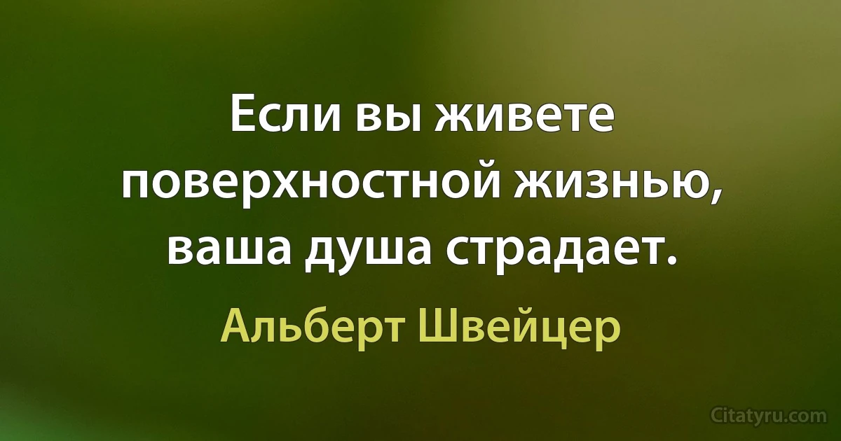 Если вы живете поверхностной жизнью, ваша душа страдает. (Альберт Швейцер)