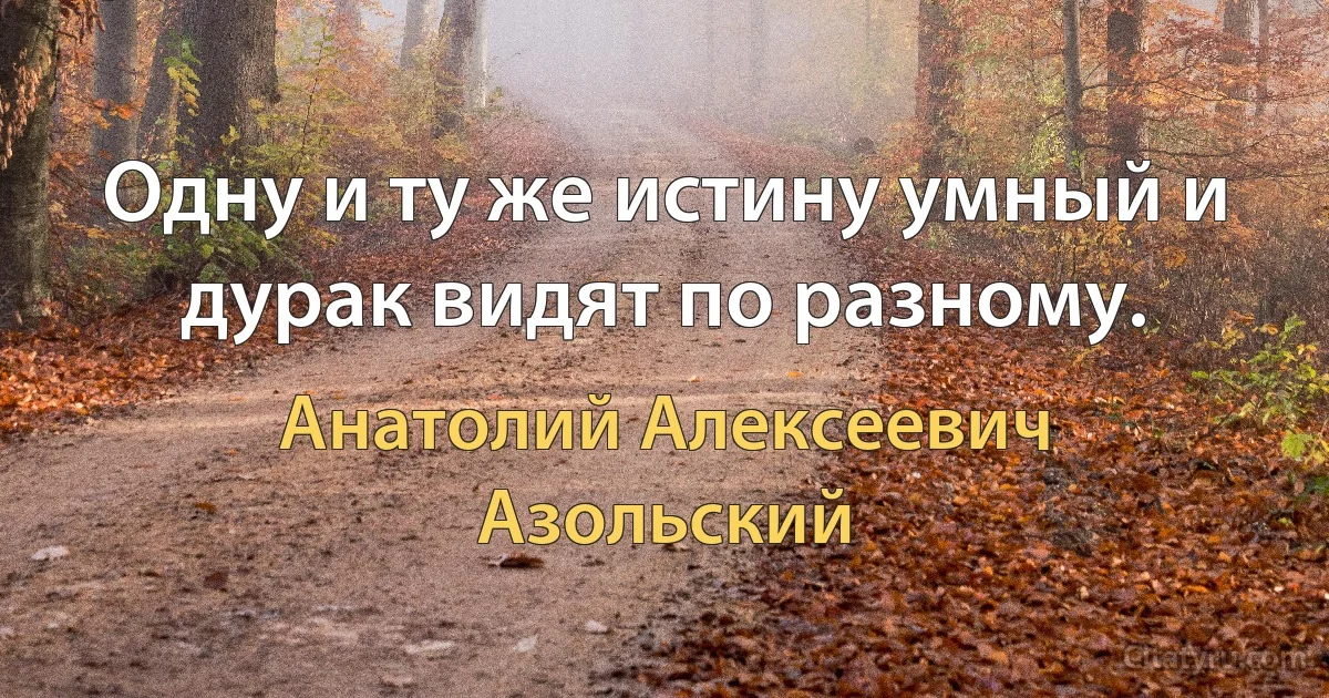 Одну и ту же истину умный и дурак видят по разному. (Анатолий Алексеевич Азольский)